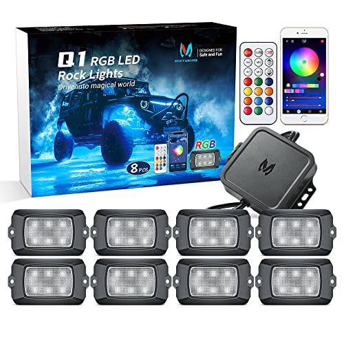 MICTUNING Q1 RGB LED 락 라이트 - 8 포트 다양한색 언더글로우 네온 라이트 방수 언더바디 라이트닝 키트 어플 컨트롤,  리모컨, 음악 모드