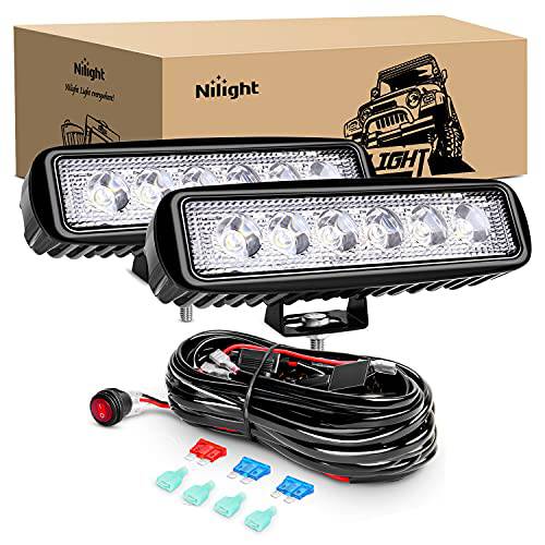 Nilight 2Pcs 18w 스팟 LED 워크라이트 LED 포트 포그라이트, 안개등 오프로드 Led 라이트 드라이빙라이트 with16AWG 오프로드 배선 하네스 Kit-2 리드, 2 Years 워런티