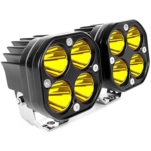 Yellow 3Inch 40W Led 포트 크리 LED 드라이빙램프 스팟 큐브 라이트 바  오프로드 포드 트럭 보트 픽업 ATV UTV 지게차 SUV 오토바이 Fog 12V 24V 스쿠터 트랙터 RV 자전거 모터 (팩 of 2)