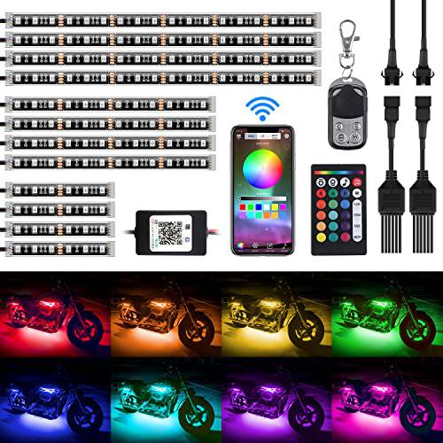 12Pcs 오토바이 LED 라이트 키트 스트립 RGB 방수 어플 IR RF 무선 리모컨 컨트롤러 Multi-Color 언더글로우 네온 그라운드 이펙트 분위기 라이트