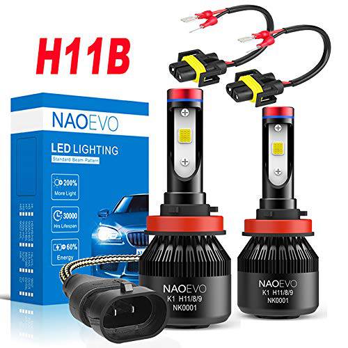 H11B LED 헤드라이트전구, 60W 6400LM 6500K 화이트 슈퍼 브라이트, NAOEVO H11B LED 전조등,헤드램프 변환 키트 H11B 연장 케이블