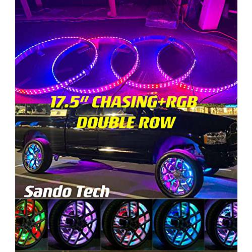 Sando Tech 17.5’’ Dream 컬러 몰이 2열 Led 휠 링 라이트 플래시 IP68 댄스 Flow 가장밝은 손전등, 플래시 라이트 림 라이트 자동차 타이어 라이트 오프로드 블루투스 Ctrl Multi-Colors