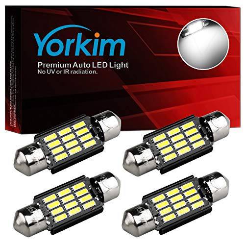 Yorkim 6418 LED 전구, 36mm 페스툰 LED 전구 6500K 화이트 슈퍼 브라이트 인테리어라이트 12-SMD 4014 칩셋, 4410 6418 DE3423 C5W LED 전구 돔 라이트 맵 라이트, 팩 of 4