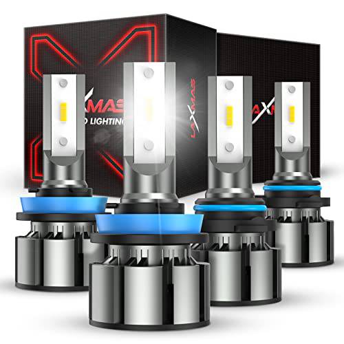 Laxmas 9005/ HB3 H11/ H8/ H9 전조등,헤드램프 전구 LED, 하이 로우 빔 LED 전구 콤보, 500% Brighter 30000LM 6500K 쿨 화이트 LED 변환 키트, IP67 방수, 팩 of 4
