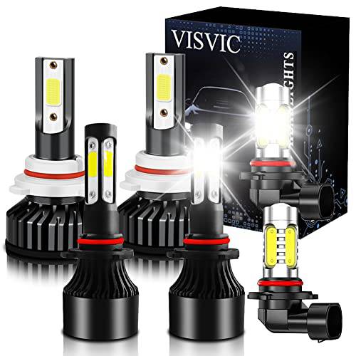 VISVIC 호환 닷지 램 1500 2500 3500 Projector(2013-2015) 9005+ 9012 하이 로우 빔 LED 헤드라이트전구, 전조등+ 9145 LED 포그라이트, 안개등 전구 4-Sides LED 헤드라이트 변환 키트 6500K 간편 설치, 6Pack