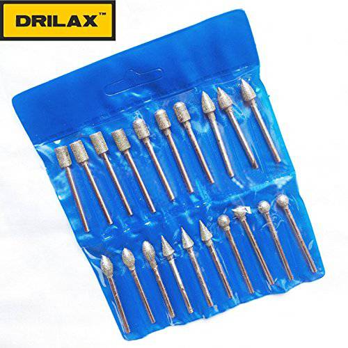 DRILAX 20 pcs 1/ 8 인치 생크 다이아몬드 그라인딩 Burr 드릴 팁 세트 드레 멜 회전식 쥬얼리 제작 툴