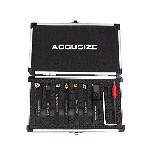 Accusize Industrial Tools 1/ 4’’ 생크 7 Pc Indexable 카바이드 선회 공구세트 in 사이즈피팅 박스, 2387-2001