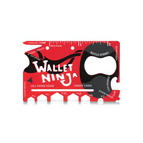 한정판: 매트 레드 Wallet Ninja - 18 in 1 신용 카드 사이즈 다용도도구 (TSA 비행기 승인)