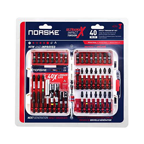 Norske Tools 40PC 충격 Torsion 드라이버 비트 세트 (2nd 세대) Including pH 팁, sq 팁, Torx 팁, 마그네틱,자석 pH& sq 플로트 칼라, 소켓 어댑터, Nutsetters and 마그네틱,자석 비트 홀더