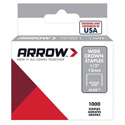 Arrow Fastener 608 와이드 왕관 Swingline 스타일 헤비듀티 1/ 2-Inch STAPLES, 1000-Pack