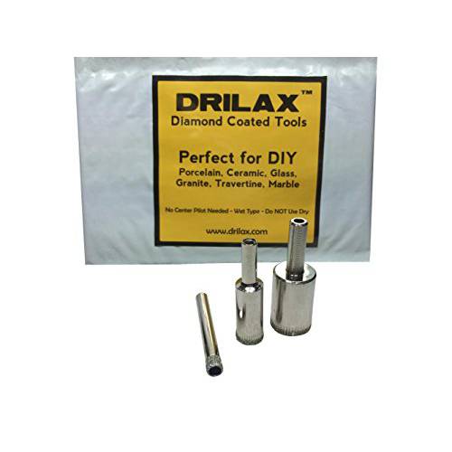 Drilax 다이아몬드 드릴 비트 세트 1/ 4, 1/ 2, 3/ 4 인치 드릴링 타일 글래스 피쉬 탱크 대리석무늬,마블 Quartz 세라믹 도자기 병 램프 플라워 Pot 배수구 3 피스
