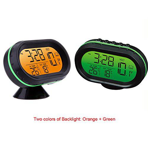 Yosoo 12V 차량용 디지털 조리온도계 전압계 시계 알람 모니터, 다기능 오토 미터 시계 전압 동결 온도 게이지, 시계 LCD 모니터 배터리 미터 탐지기 LED 디스플레이 (그린)