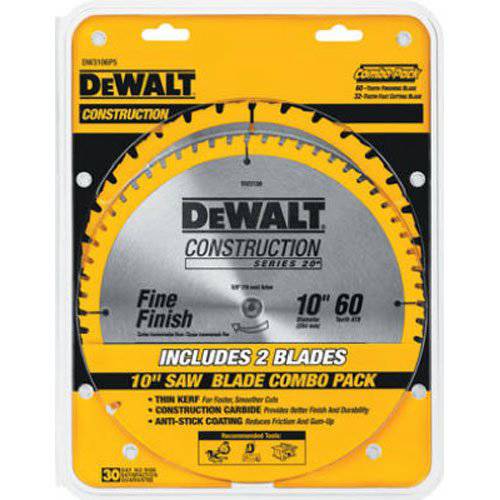 DEWALT 10-Inch Miter 테이블 톱날 60-Tooth 크로스 커팅 32-Tooth 일반 목적 콤보 팩 DW3106P5 메탈릭,메탈