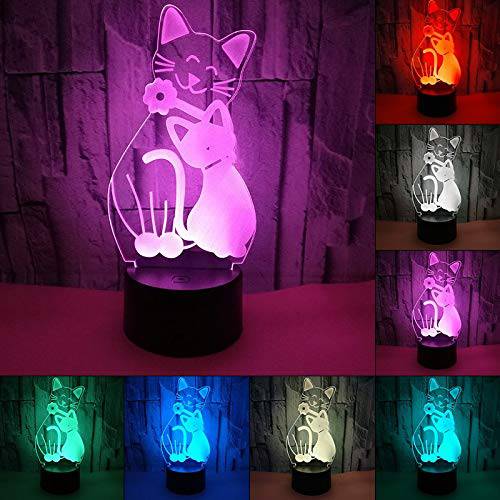 Toolso Lovely 고양이 3D LED 취침등, 나이트 스탠드, 무드등 7 컬러 가정용 장식 어메이징 Visualization 광학 일루젼 3D 테이블