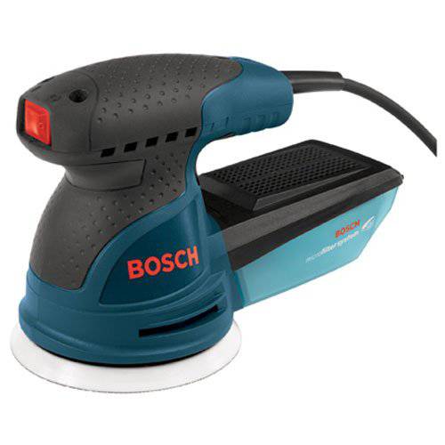 Bosch ROS20VSK 팜 샌더 - 2.5 앰프 5 in. 유선 속도조절가능 랜덤 오비탈 샌더 폴리셔 키트 먼지 보관함 and 하드 캐링 케이스 블루