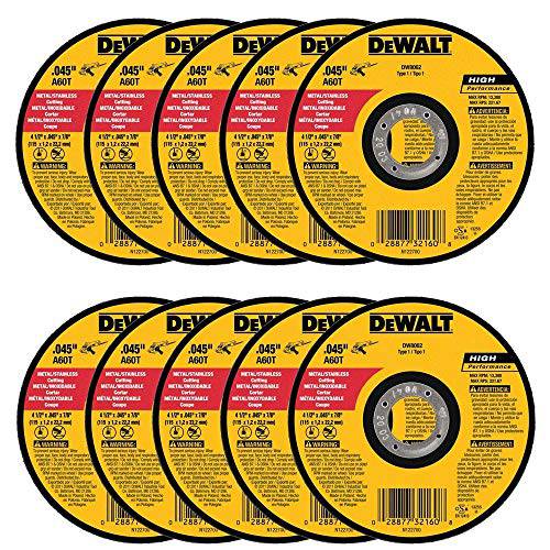 DEWALT DW8062 4-1/ 2x.045x7/ 8 메탈 앵글 그라인더 Thin 차단 휠, 10 팩, (모델: DW8062-10, PK)