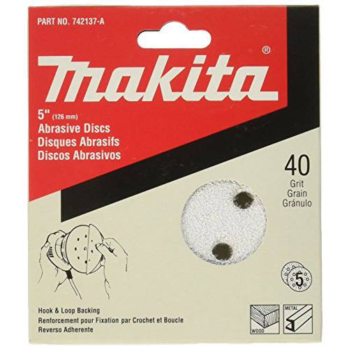 Makita 742137-A 5-Inch 40-Grit 후크 and 루프 연마제 디스크, 5-Pack