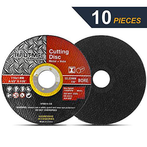 HAUTMEC  엑스퍼트 등급 Cut Off 휠 4-1/ 2 x .04 x 7/ 8, Thin 그라인딩 디스크 커팅 스틸 and Ferrous 궤조, 10 팩 일반 목적 Cut Off 블레이드 Most 앵글 그라인더 HT0014-CD