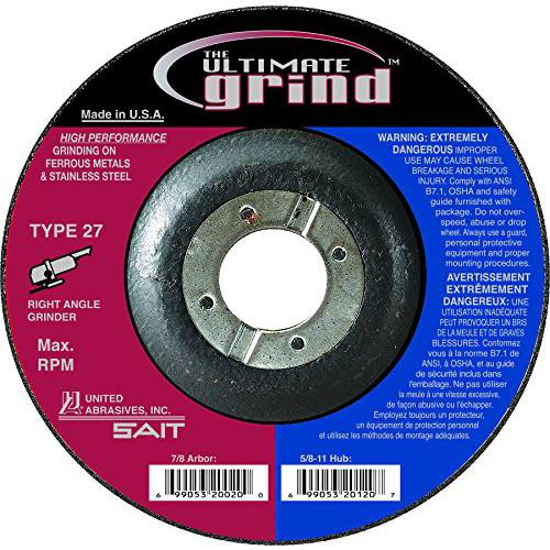 United Abrasives-SAIT 22414 메탈 그라인딩 휠, 4-1/ 2 직경 X ¼ 폭, 7/ 8 Arbor 25 팩,