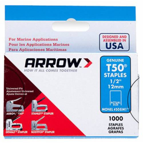 Arrow Fastener 508M1 정품 T50 Monel 녹슬지않는 1/ 2- 인치 STAPLES, 1, 000-Pack