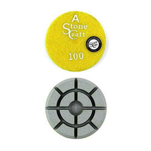 Stonecraft 다이아몬드 바닥 폴리싱 패드 3 인치 그릿 50 콘크리트, 마블,대리석무늬, 대리석무늬,마블, Stone (그릿 100, Yellow)