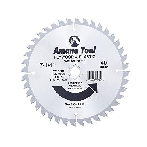 Amana Tool - PC-620 카바이드 팁 합판&  플라스틱 7-1/ 4 Dia x 40T TCG, 5/ 8 - Unive