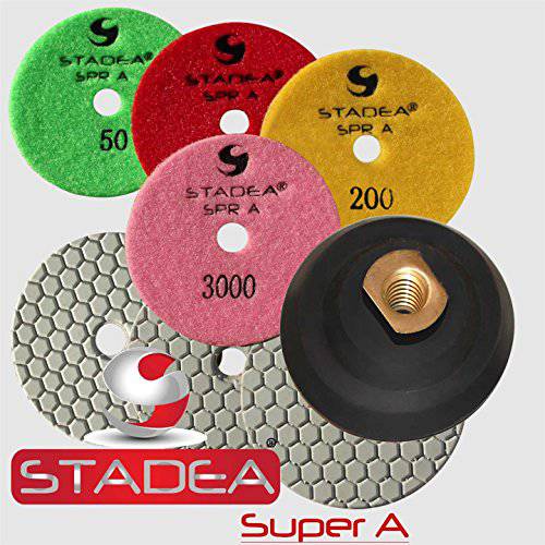 STADEA 4 드라이 다이아몬드 폴리싱 패드 대리석무늬,마블 마블,대리석무늬 콘크리트 Stone 대리석무늬,마블 타일 폴리싱 키트 - 5 Pcs 패드, 1 러버 Backer (5/ 8 11) 세트