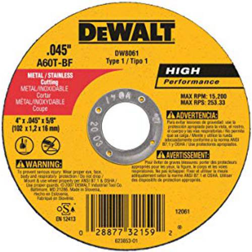 DEWALT DW8061 4-Inch by .045-Inch by 5/ 8-Inch A60T 연마제 메탈/ 이녹스 커팅 휠