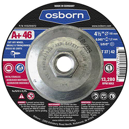 Osborn 1113251072 커팅/ Cut-Off 디스크 스레드 Arbor, T27, 4-1/ 2 x 0.045 x 5/ 8-11, a+ 60, Advanced 알루미늄옥사이드, 13280 맥스 RPM, 4.5 직경, 4.5 타입 (팩 of 10)