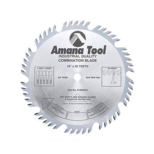 Amana Tool - (610504) 카바이드 팁 콤비네이션 Ripping& Crosscut 10 Dia x 50T 4+ 1, 15 deg, 5/ 8 구경