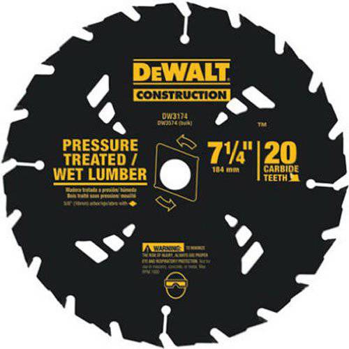 DEWALT 7-1/ 4 원형 톱날 압력 처리 and Wet Lumber, ATB, Thin Kerf, 5/ 8 and 다이아몬드 Knockout Arbor, 20-Tooth (DW3174)