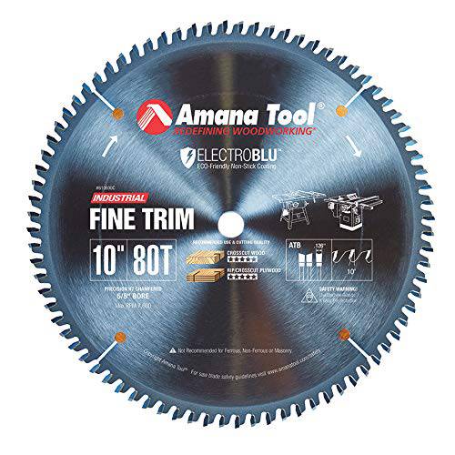 Amana Tool - 610800C Electro-BLU 카바이드 팁 트림 10 Dia x 80T ATB, 10 deg, 5/ 8 BO