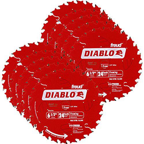 Freud D0624A Diablo 6-1/ 2-inch 24T ATB Perma-Shield 프레이밍 톱날, 10-Pack