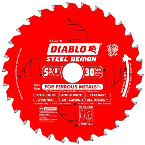 Lit Freud D0530FM 5-3/ 8 by 30t Diablo  스틸 Demon Ferrous 커팅 톱날 20mm arbor