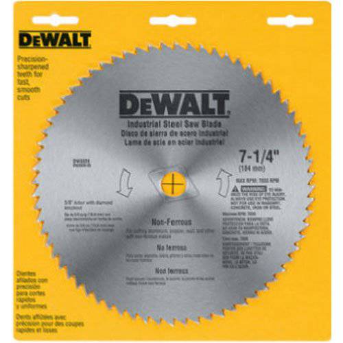 DEWALT 7-1/ 4 원형 톱날, 메탈 커팅, 5/ 8-Inch and 다이아몬드 Knockout Arbor, 68-Tooth (DW3329), 실버