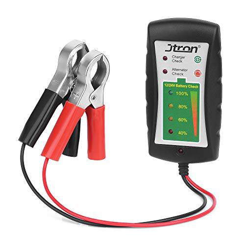 Jtron  자동차 배터리 테스터 12V-24V, LED 디지털 교류기 테스터 분석기 오토 오토바이 시스템 분석기, 6 LED 진단 툴 오토 배터리 테스터 모든 배터리