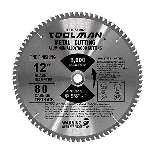 Toolman 12’’ 80T 원형 톱날 프리미엄 메탈, 알루미늄, 우드, 스틸 커팅 STH026
