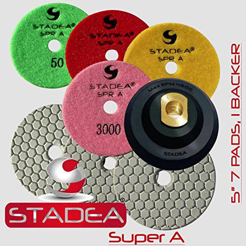 STADEA  다이아몬드 폴리싱 패드 5 드라이 7 Pcs 세트 대리석무늬,마블 콘크리트 Travertine Stone Terrazzo 폴리싱