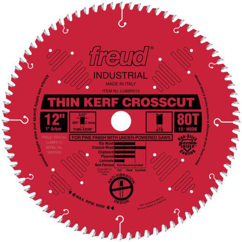 Freud 12 x 80T Thin Kerf 파인,가는 마감 Crosscut 블레이드 (LU88R012)