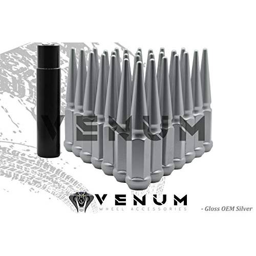 Venum wheel accessories 32 Pc OEM 실버 스파이크 러그 너트 파우더 코팅 | 스틸 | 4.5 톨 | M14x1.5 스레드 피치+ 1 키 Works 포드 F-250 F-350 애프터마켓 휠
