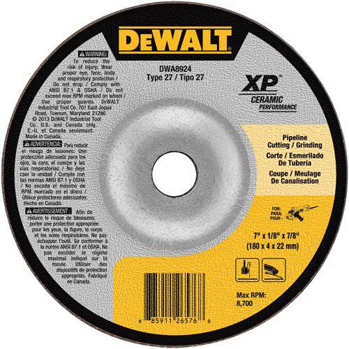 DEWALT DWA8924 Extended 퍼포먼스 Pipeline 그라인딩 7-Inch x 1/ 8-Inch x 7/ 8-Inch 세라믹 연마제