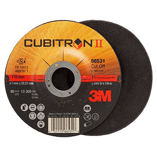 3M Cubitron II Cut-Off 휠 - 프리미엄 메탈 커팅 휠 - 앵글 그라인더 or Cut-Off 툴 - 4.5 x .045 x 7/ 8 Arbor 홀 - 66531