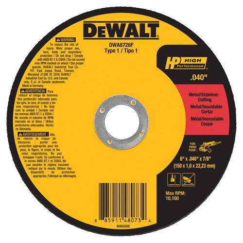 DEWALT DWA8726F T1 HP 고속 Cut-Off 휠, 6 x 0.040 x 7/ 8