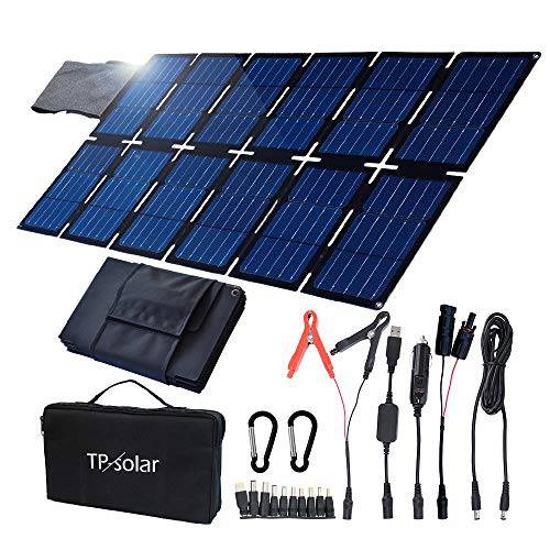 TP-solar 100W 폴더블 태양광 패널 충전기 키트 휴대용 발전기 파워 스테이션 스마트폰 노트북 차량용 보트 RV 트레일러 12v 배터리 충전 (듀얼 5V USB& 19V DC 출력)