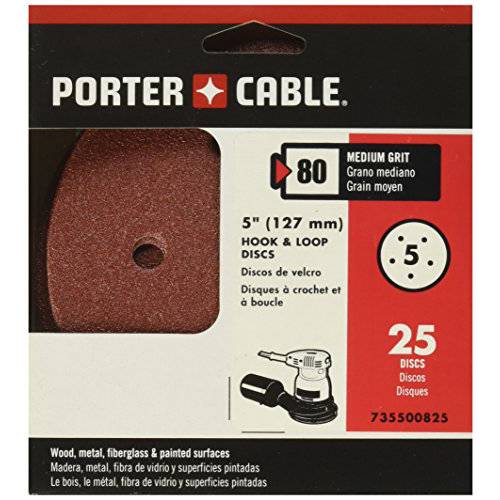 PORTER-CABLE 735500825 5-Inch 80 그릿 Five-Hole 후크&  루프 원형사포 (25-Pack)