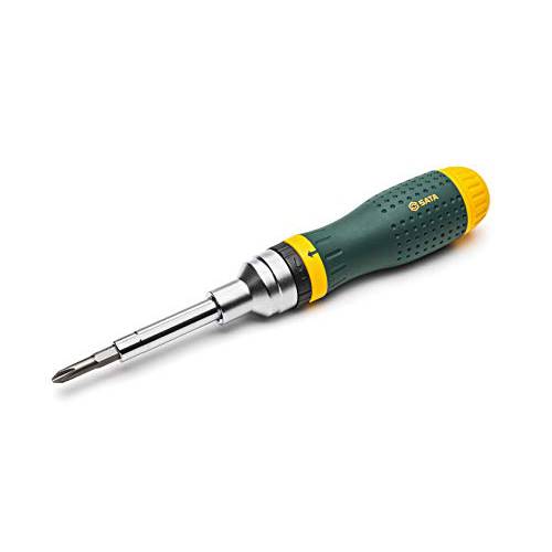 SATA 19-in-1 다용도 래칫 드라이버 세트 8 Double-Sided 팁 and a 그린 and Yellow Oil-Resistant 손잡이 - ST09350, 19 피스