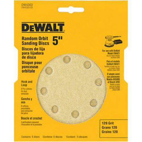 DEWALT DW4303 5-Inch 8-Hole 120-Grit Hook-and-Loop 랜덤 오비트 사포 (5/ 팩), 3 팩