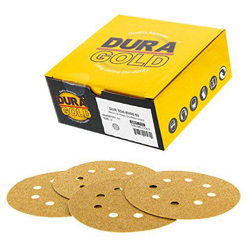 Dura-Gold 프리미엄 - 220 그릿 - 5 골드 샌딩 원형 - 8-Hole 먼지없는 후크 and 루프 랜덤 Orbit Da 샌더 - 박스 50 피니싱 사포 원형 목공 or 자동차