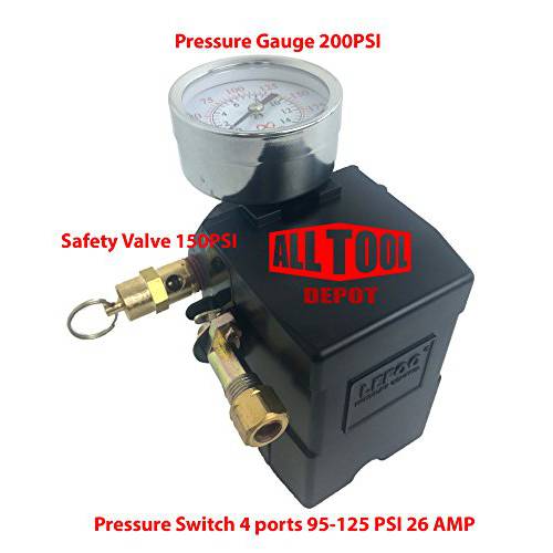 26 앰프 압력 스위치 세트 4 포트 95-125 PSI w/ 게이지 w/ 세이프티,안전 밸브