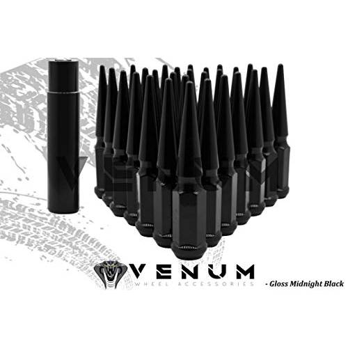 Venum wheel accessories 32 Pc 파우더 코팅 광택 블랙 스파이크 러그 너트 | 14x2.0 | 4.5 인치 톨 | 1 피스 공사현장 호환가능한 포드 1999-2002 F250 F350 8x170 애프터마켓 휠